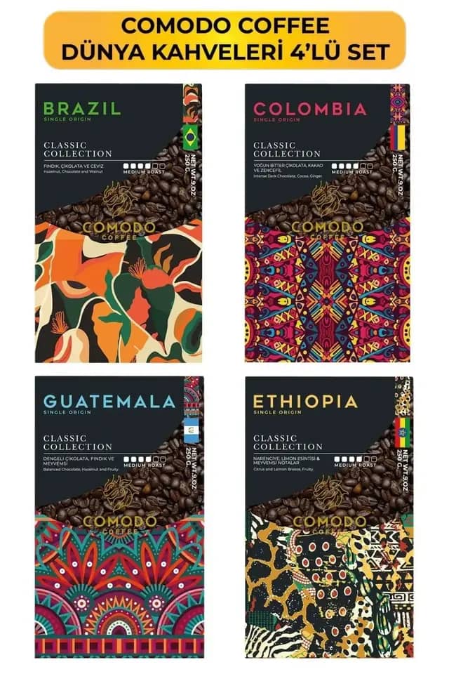 Comodo Coffee Dünya Kahveleri Kahve 4'lü Tanışma Seti 4 x 250g