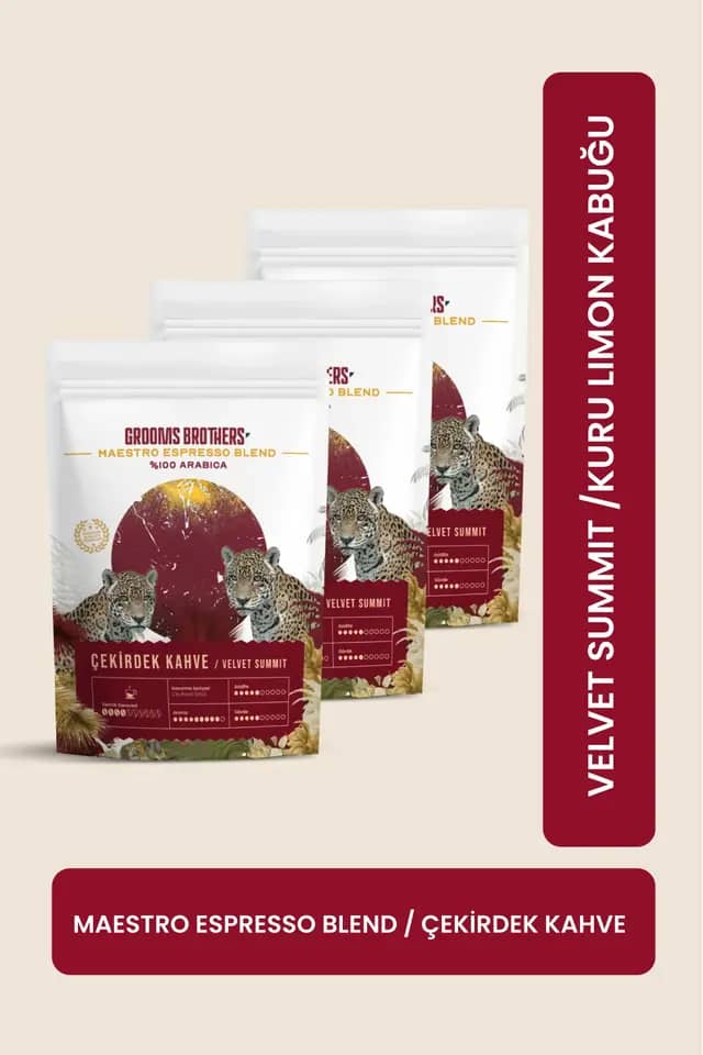 Premium Çekirdek Kahve Espresso Blend %100 Arabica Özel Kavrulmuş Velvet Summit Yumuşak İçim 3x250 GR