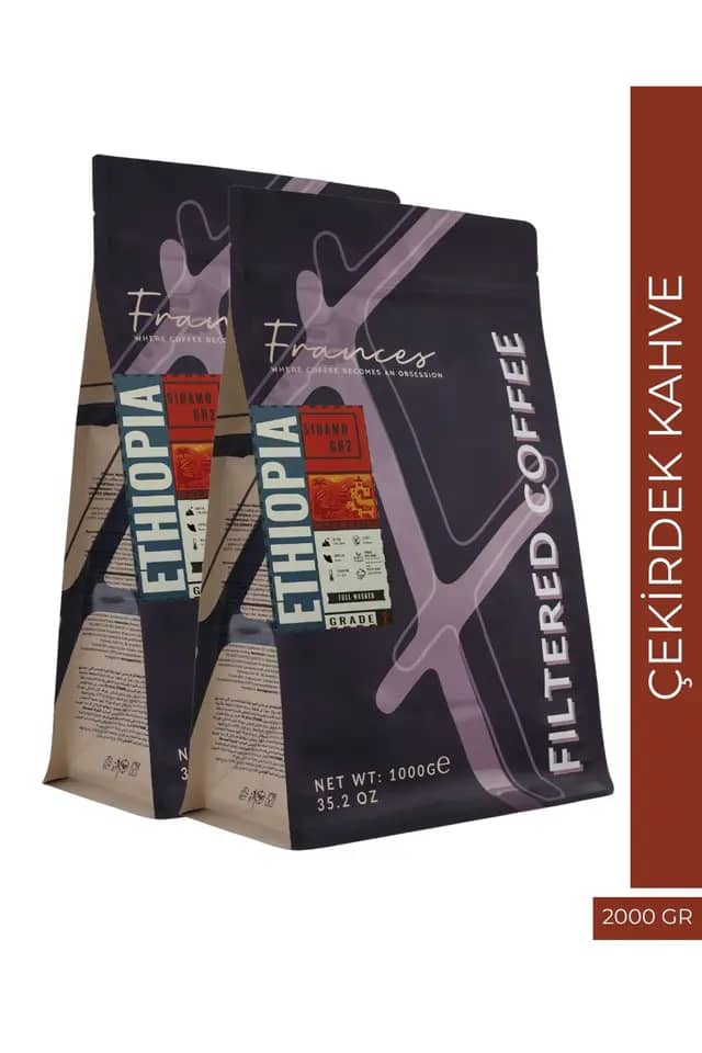 %100 Arabica Ethiopia Sidamo GR2 | Çekirdek Filtre Kahve | 2*1000 GR | Orta-Yüksek Yoğunluk